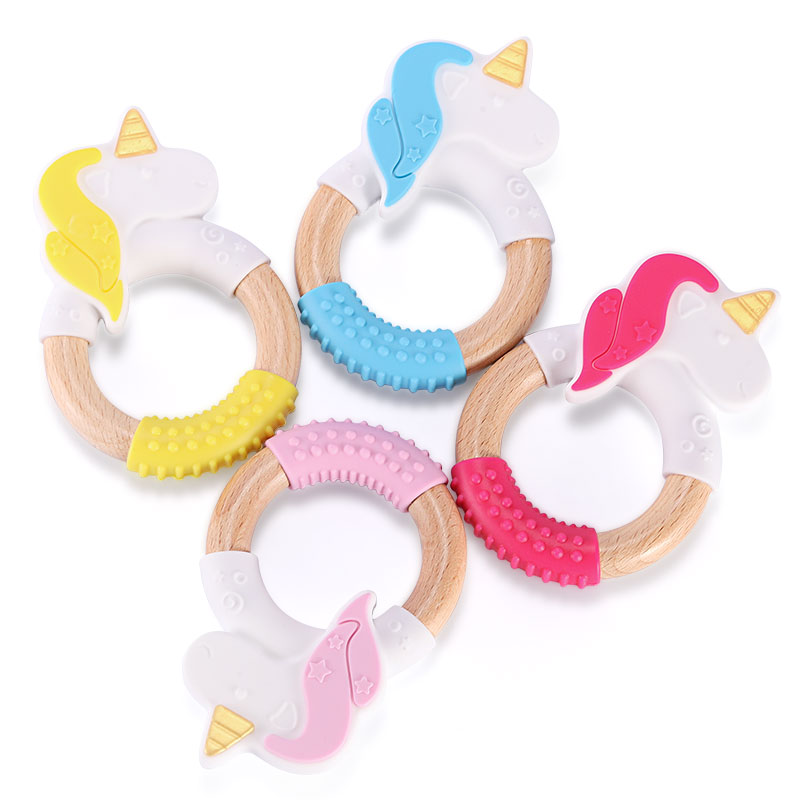 Wooden Silicone Teether Toy for Infant