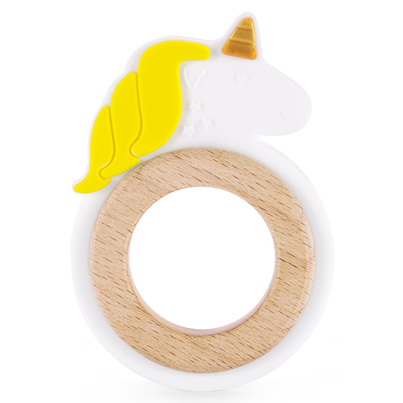 silicone wooden teething unicorn